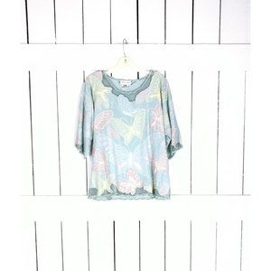 Pastel butterfly embroidered lace crochet short sleeve blouse